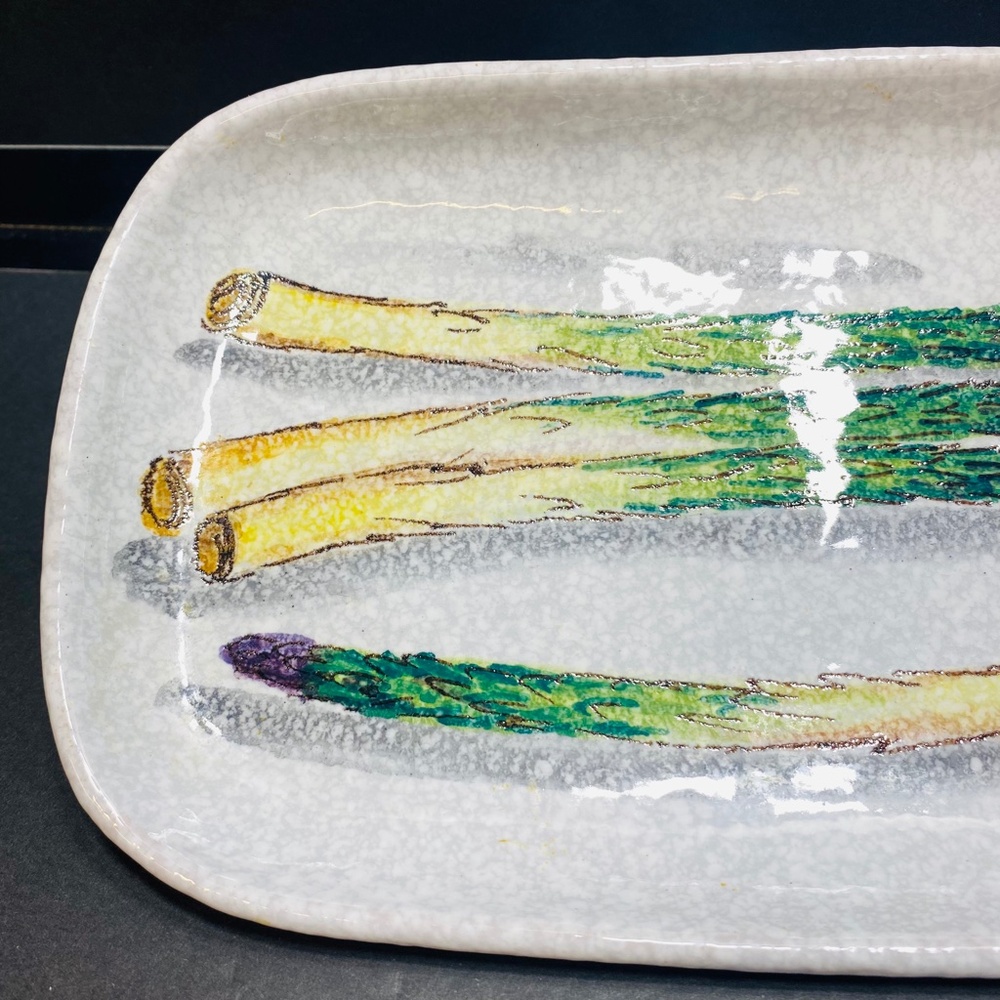 Asparagus Plate Hand Painted Italy 10”x5&3/4” Ceramic Serving Tray Dish Handmade - Picture 3 of 13